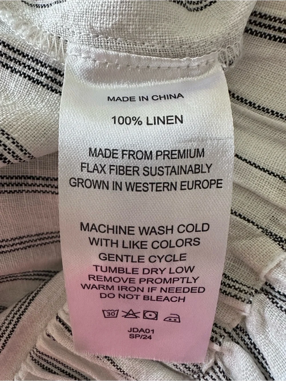 Quince 100% European Linen Tapered Ankle Pant Oatmeal Black Stripe Size L
